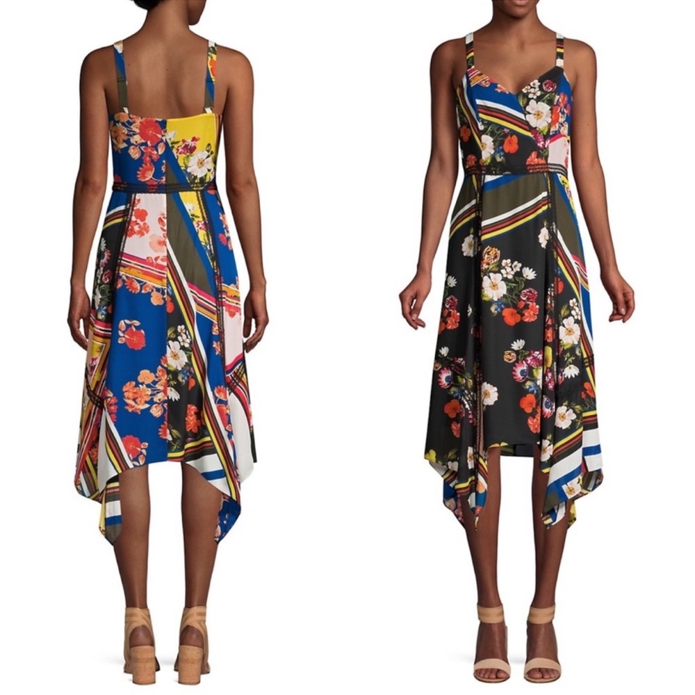Parker Ellenore Silk Blend Handkerchief floral Asymmetrical V-neck Dress size 4